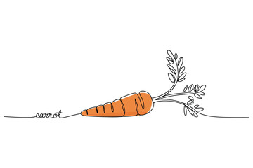One Line Horizontal Carrot Drawing, Minimalist Vector Vegetable Illustration