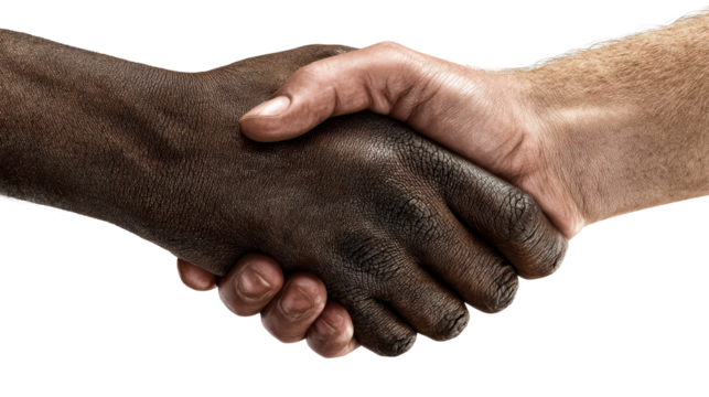 Diverse handshake of Black and light-skinned hands in a studio setting