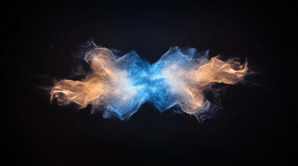 Vibrant abstract image featuring distorted nebula like formation with bold neon colors of blue and orange, creating high contrast, glowing effect against dark background