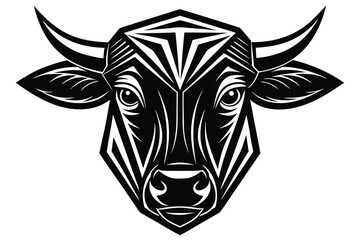 Abstract Bull Head with Horns, Decorative Black and White