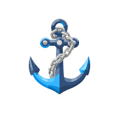 Bright blue anchor design with chain, perfect for nautical themes and marine graphics