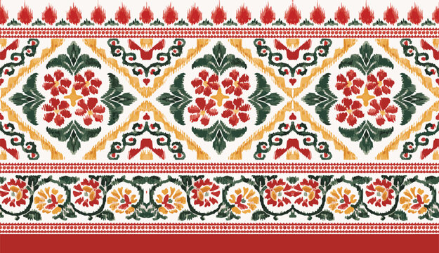 abstract seamless hand drawn ethnic border design. traditional mughal border. azetec pattern border design. Geometric Vector Textile Border Design. saree print.