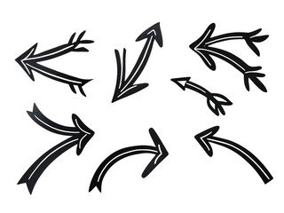 Obraz premium Collection of handdrawn arrows pointing in different directions, isolated on transparent background