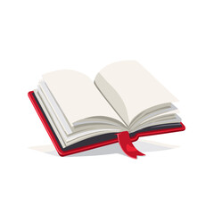 Open black and red book with blank pages resting on a white background inviting creativity and imagination