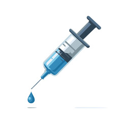 Syringe filled with blue liquid is poised over a droplet, emphasizing importance in medicine and health practices