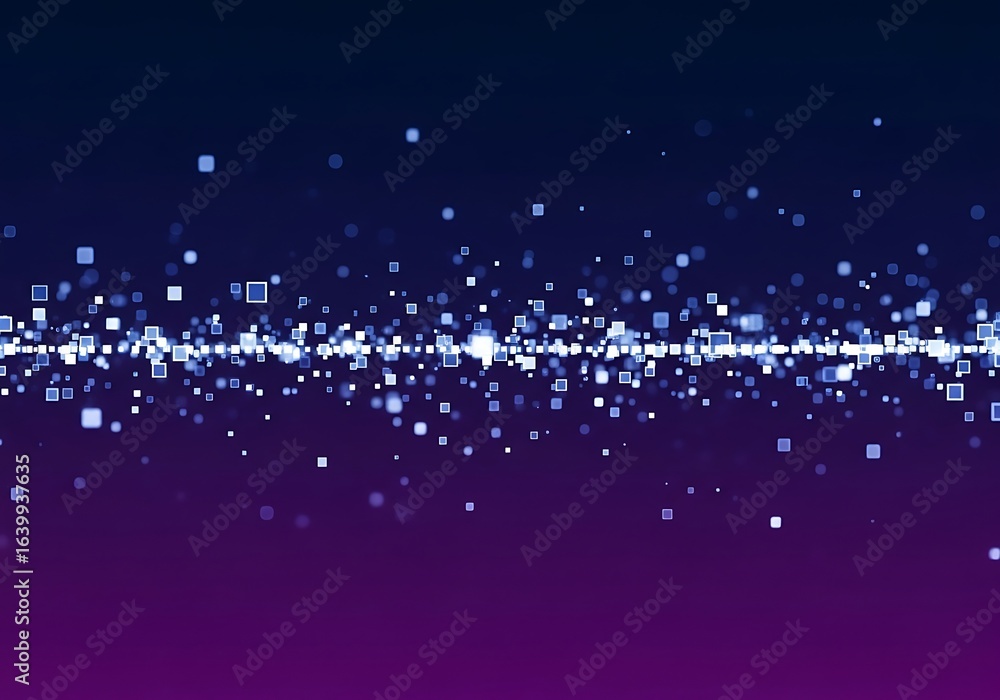 Poster abstract blue and purple background with glowing light particles creating a modern and futuristic de