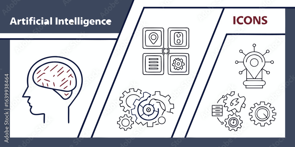 Poster vector art of artificial intelligence icons representing various aspects of ai and machine learning 