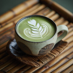 Cup of Matcha Latte with Art