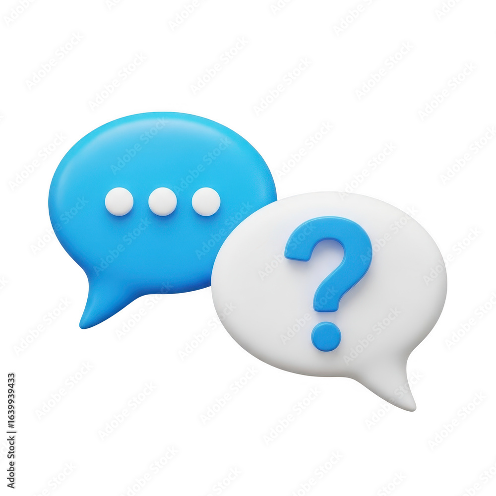 Poster blue and white speech bubbles with question mark isolated on transparent background
