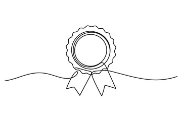 One Line Minimalist Drawing of Award Ribbon, Continuous Line Art Badge Illustration