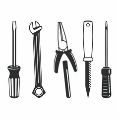 Set of hand drawn tools isolated on white background for web and print design projects and presentations