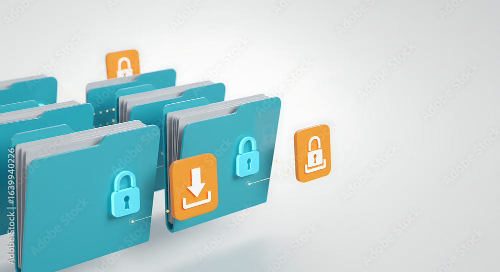 Poster data security assurance: a digital illustration showcasing secure data management with vibrant file 