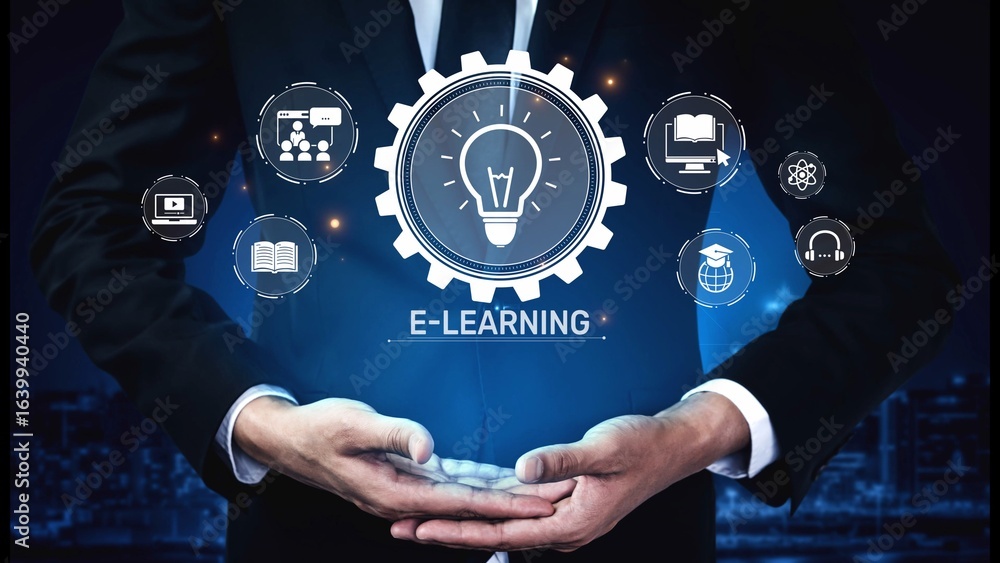 Aufkleber online education boosts access to learning. learn anytime through flexible platforms. education tech