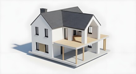 Architectural model of a modern house on white background