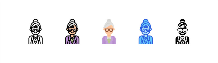 Old Woman icon set multiple style collection