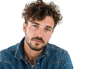 Fototapeta premium Portrait of a young man in casual attire set against a white background