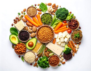 Assorted healthy foods arranged in a circle