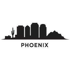 Fototapeta premium Phoenix skyline silhouette. Landscape Phoenix, Arizona. Vector illustration. Vector black silhouette. with white background.