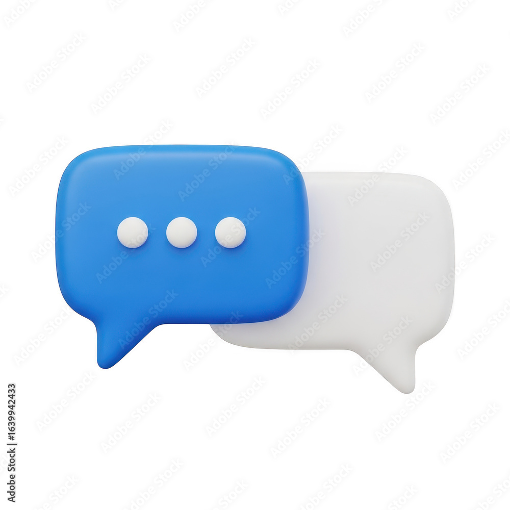 Poster blue chat bubble with three dots isolated on transparent background
