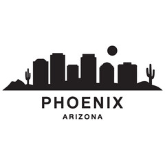 Phoenix skyline silhouette. Landscape Phoenix, Arizona. Vector illustration. Vector black silhouette. with white background. © Nargis