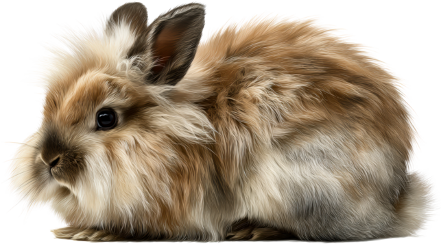 Fluffy brown and grey rabbit with detailed fur