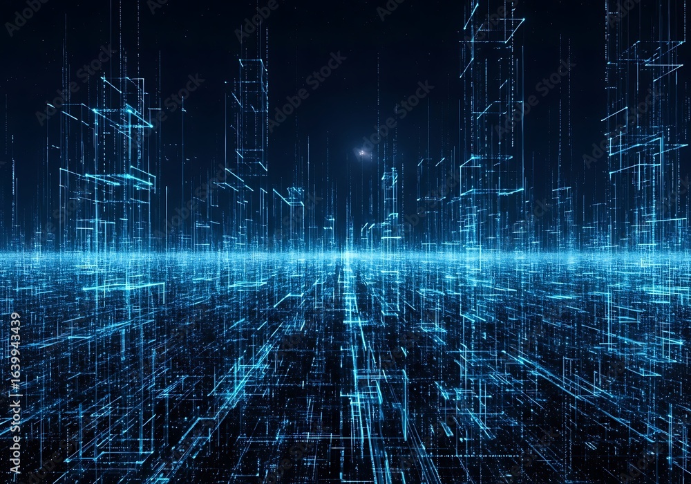 Poster abstract blue digital network background representing future technology and data communication conce