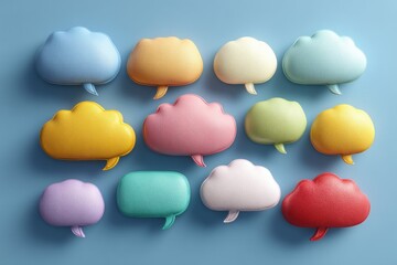 Various colorful speech bubbles arranged on a dark background featuring different shapes and textures