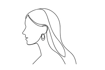 Minimalist single line drawing a woman in profile wearing an earring head face