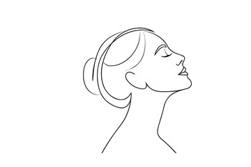 Minimalist continuous line drawing a woman's profile with eyes closed face head