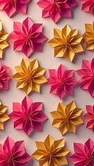 Obraz premium Modern Low Poly Floral Elegance in Gold and Pink on Soft Textile
