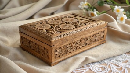 wooden box with jewelry