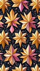 Fototapeta premium Modern Low Poly Floral Elegance in Gold and Pink on Soft Textile