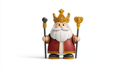 A playful, cartoon-style king figure with a crown and scepter, embodying royalty and leadership in a whimsical design.