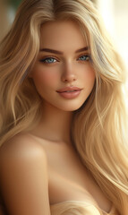 Beautiful Romantic and Sexy Young Blonde Woman with Blue Eyes