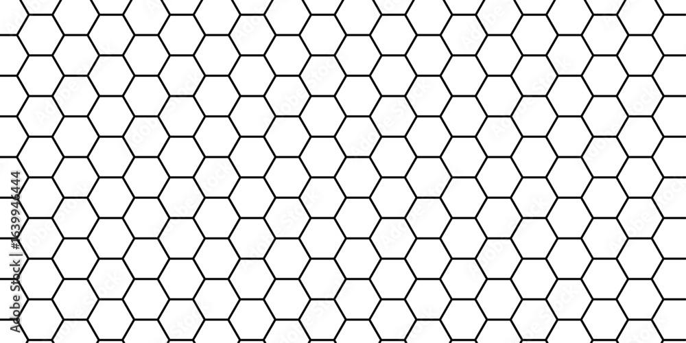 Poster honeycomb pattern with hexagon mesh texture bee comb grid. line grid of hexagons black and white sea