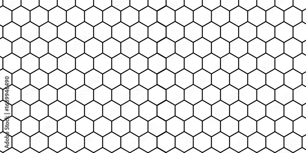 Poster honeycomb pattern with hexagon mesh texture bee comb grid. line grid of hexagons black and white sea