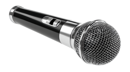 Professional Black Microphone with Silver Accents on White