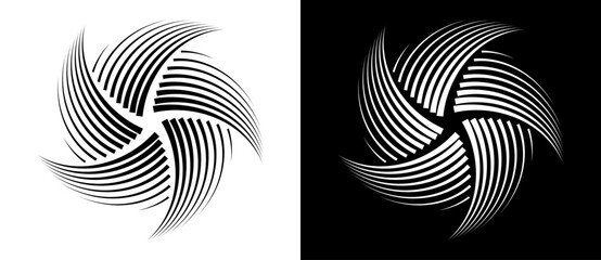 Abstract background with lines in circle. Art design spiral as logo or icon. A black figure on a white background and an equally white figure on the black side.