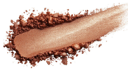 Shimmering copper eyeshadow swatch with metallic shine, smooth gradient blend, isolated on transparent background, PNG format 