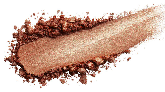 Shimmering copper eyeshadow swatch with metallic shine, smooth gradient blend, isolated on transparent background, PNG format 