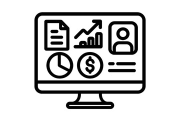 Computer screen displaying finance charts and user profile illustration digital business dashboard