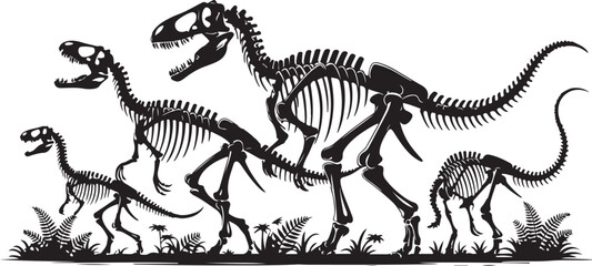 Prehistoric T-rex dinosaur skeleton with bones and skull illustration isolated on white © Saidar