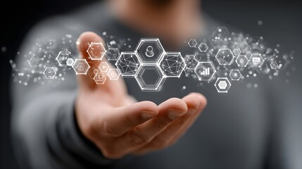 IT Consulting. Businessman holds digital consulting network connecting icon representing IT solutions