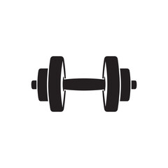 Black Dumbbell in hand icon with white background.