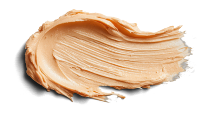 Apricot-tinted sunscreen smear, creamy lotion texture with slight glow isolated on white background. Transparent background