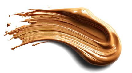 Caramel-tinted foundation swatch isolated on white background. Transparent background