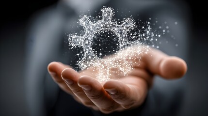 IT Consulting. Businessman holds digital consulting network connecting icon representing IT solutions