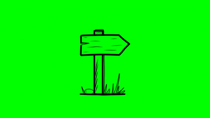  Wooden Direction Sign Vector with Grass and Snow on Green Background, Cartoon Vector Icons with Green Screen Background – Direction Signs, 