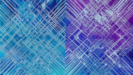 Futuristic Metallic Chevron Labyrinth on a Blue and Purple Watercolor Wash