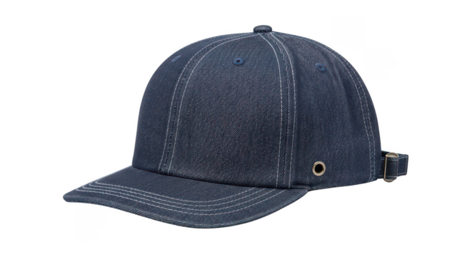 Dark blue textured baseball cap isolated on transparent background